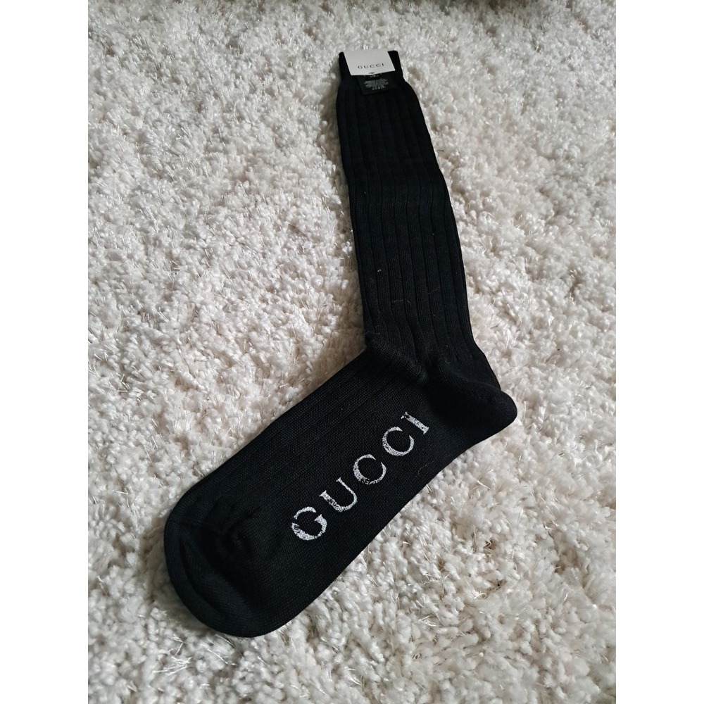 Gucci Logo Mens Socks With Bag Made In Italy Long Style 550091 Black M‎ 24-26 CM